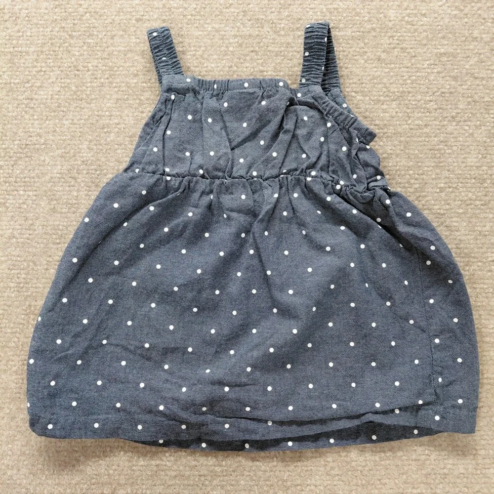 3 Pc Healthtex Baby Baby Girl Chambray Polka Dot Outfit Dress Diaper Cover 0-3 M